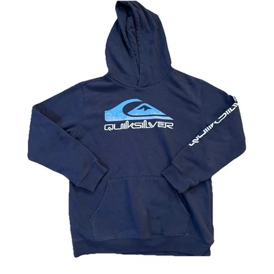 Винтажная толстовка с капюшоном Y2K Quicksilver для мальчиков большой размер 14/16 темно-синяя передняя для серфинга коньков - Изображение 1 из 3