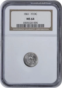 1861 Liberty Seated Silver Half Dime MS64 NGC - Picture 1 of 2
