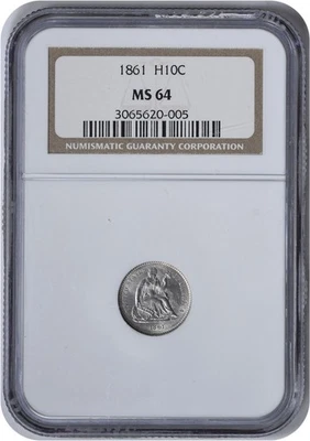 1861 Liberty Seated Silver Half Dime MS64 NGC - Image 1 of 2