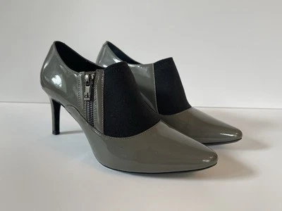 Calvin Klein Women's Gray Patent Leather Ankle Boots Shoes Heels Zipper Sz 7.5 - Image 1 of 4