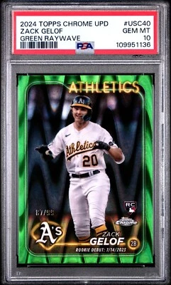 2024 Topps Chrome Update Zach Gelof Debut Green Raywave #USC40 /99 PSA 10 Pop 2 - Image 1 of 2