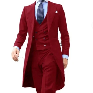 Royal Blue Long Coat Designs Chinese Red Men Suit Gentle mens Tuxedo Prom Blazer - Picture 1 of 37