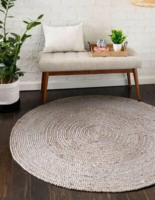 Round Rug Grey Jute Hand Braided Living Room Area Rug Carpet 100% Jute Carpet - Image 1 of 4