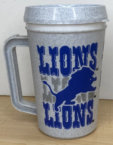 Vintage 1997 NFL Detroit Lions BETRAS SUPER THERMO Plastic Travel Mug 22 oz Cover