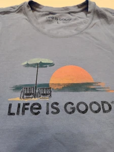 Life Is Good Beach Scene Cap Sleeve Woman's Blue T-Shirt L - Picture 1 of 4