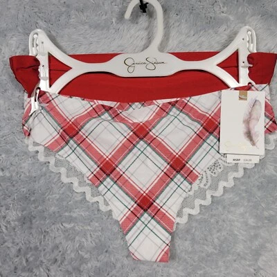 Bragas Jessica Simpson para mujer pequeñas rojas a cuadros lisas vacaciones 2pk coquetas calce tanga Foto 1 de 3
