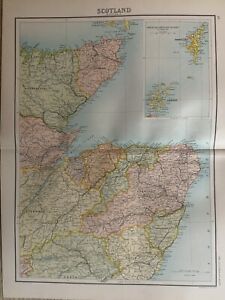 1898 NORTH EAST SCOTLAND ANTIQUE COLOUR MAP BY BARTHOLOMEW 122 YEARS OLD