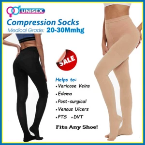 Medical Compression Pantyhose for Women & Men, Opaque Closed Toe 20-30mmHg Pants - Picture 1 of 12