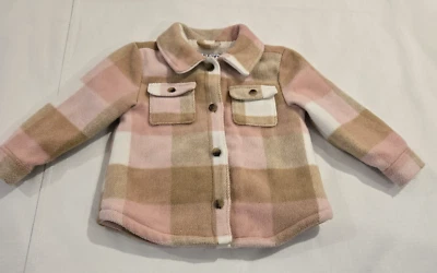 Old Navy Soft Sherpa-Lined Plaid Pink Tan White Jacket for Toddler Girls Size 3T - Image 1 of 4