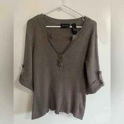 Suéter elástico Axcess para mujer talla L color topo manga 3/4 cuello en V Foto 1 de 4