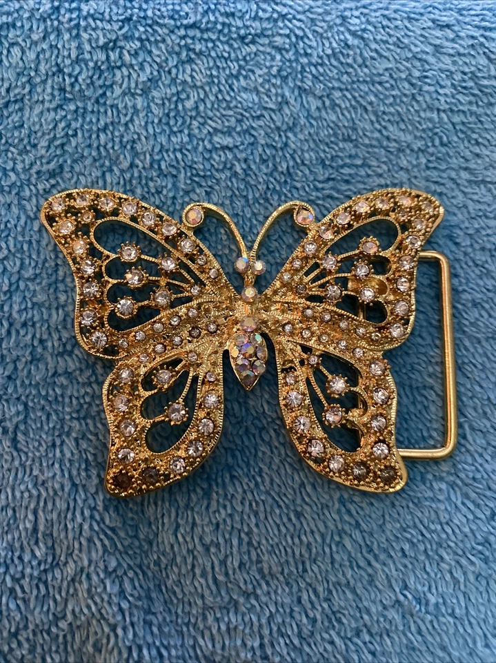 Hebilla de cinturón mariposa brillante dorado y brillante se adapta a cinturón de 1 1/2" Foto 1 de 1