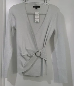 INC White Metallic Long Sleeve Ribbed Knit Top Womens Medium Holiday - Picture 1 of 9