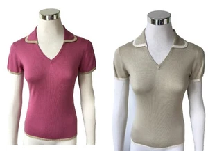Damen Polo Pulli aus Seide Kurzarm Gr.XS/34 Fb. beige u. beere Räumungsverkauf - Bild 1 von 11
