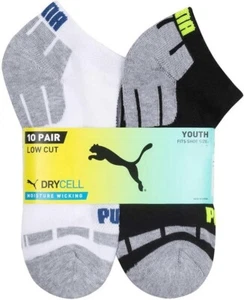 Puma Low Cut Youth Socks – 10-Pack, DryCELL Stay Cool, Fits Shoe Size 9–3.5 - Picture 1 of 2