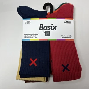 BASIX ODD SOX 6 Pairs Men's Multicolor Brown Red Orange Crew Socks Size 8-12 - Picture 1 of 6