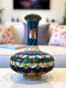 10" Marble Flower Vase with Lapis & Mother of Pearl Vase For Living Room Decors - Picture 1 of 8