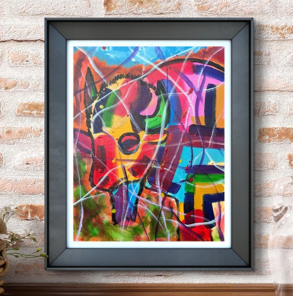 Original "Búfalo Abstracto" 11x14 Lienzo Expresionismo Diseño Abstracto Arte Hogar Foto 1 de 4