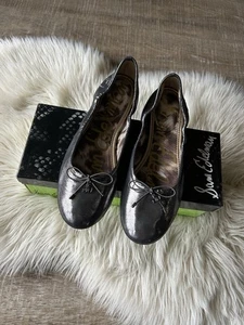 Zapatos planos de ballet Sam Edelman Felicia 8 de cuero Gunmetal con lazo para mujer NUEVO - Imagen 1 de 10