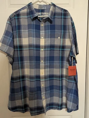Camisa a cuadros azul manga corta XXL Massimo Supply Co. para hombre 100 % algodón *sin etiquetas* Foto 1 de 4