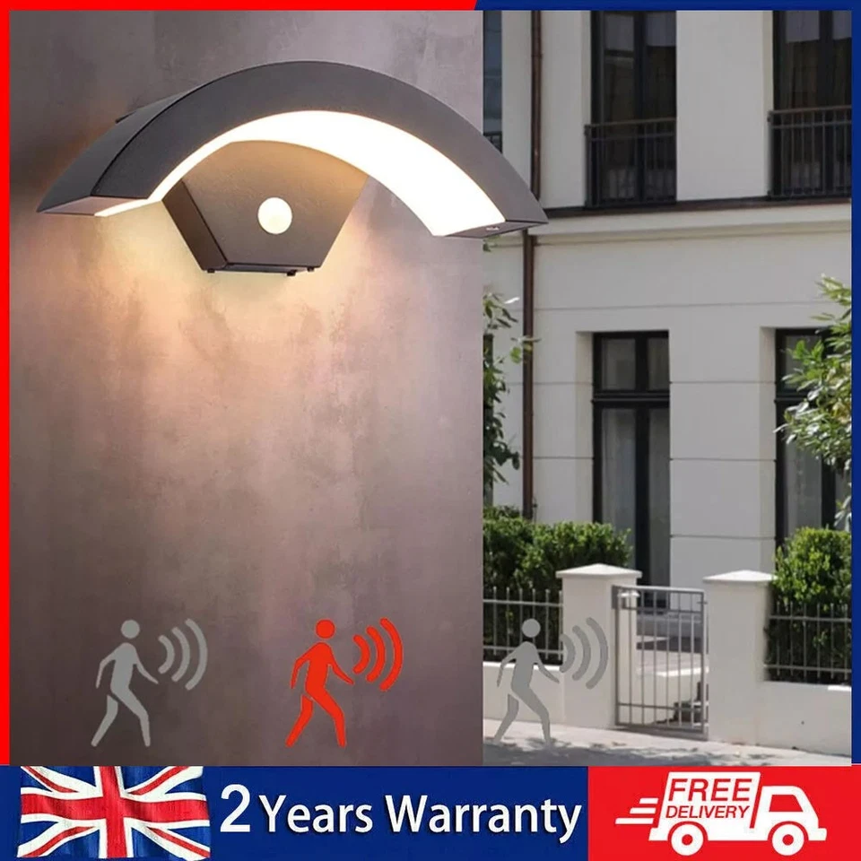 Outdoor Modern Curved LED Wall Light PIR Motion Sensor Lamp  Outside Garden Porc - Image 1 of 4