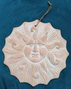 VTG 10” Unglazed TerraCotta Smiling SUN FACE In/Outdoor Wall Hanging Sculpture - Picture 1 of 2