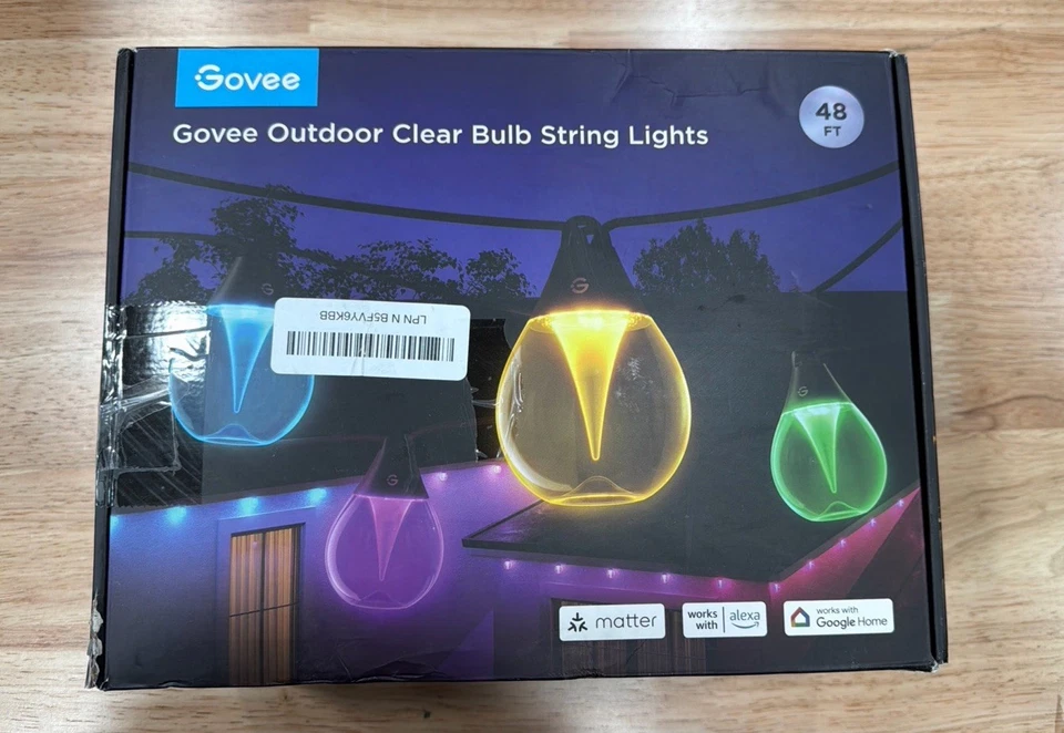 NEW Govee RGBW IP67 Waterproof Outdoor Clear Bulb String Light: 48 Feet - Image 1 of 1