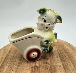 VTG Kitschy Anthropomorphic Lamb With Wheel Barrow Planter - Picture 1 of 4