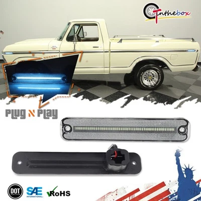 For 1973-1979 Ford F100 F150 F250 F350 Clear Ice Blue LED Side Marker Lights Set - Image 1 of 4