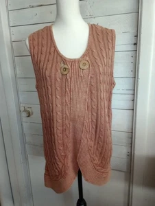 PBJ Blues Damen ärmellos Zopfmuster Pullover Weste große Knopfleiste Boho  - Bild 1 von 7