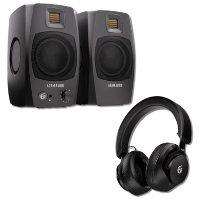 ADAM Audio D3V 3.5" Powered Studio Monitor Pair (Black) with H200 Headphones - Image 1 of 4