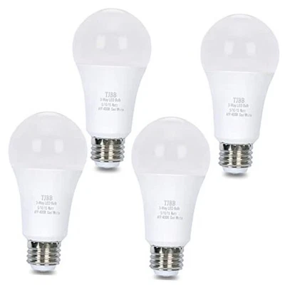 A19 E26 3-Way LED Light Bulbs, 5W=50W / 10W=100W / 15W=150W 4 Pack 4000k - Image 1 of 4