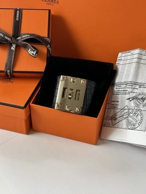 PULSERA ANCHA HERMES KELLY DOG EXTREME NEGRA MATE COCODRILO PHW Talla S UNISEX Foto 1 de 4