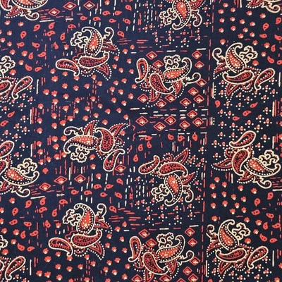 Vintage Cotton Fabric - Dark Blue Red Paisley - 84" x 1.5 yards - Image 1 of 2