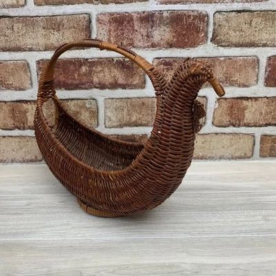Organizador de almacenamiento vintage de mimbre y ratán con forma de pato para decoración del hogar Foto 1 de 4
