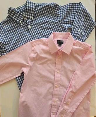 2 CREWCUTS LONG SLEEVE DRESS SHIRTS BOY - SIZE 8 - GINGHAM PLAID BLUE PINK - LOT - Image 1 of 4