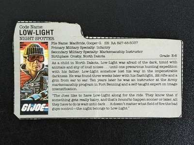 VINTAGE HASBRO 1986 G.I JOE COBRA FILE CARD FILECARD GRAY CARDBACK LOW-LIGHT - Image 1 of 3