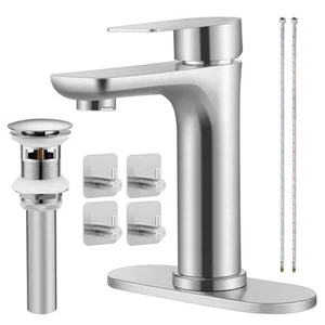Bathroom Sink Faucet 1 or 3 Holes, Brushed Nickel Bathroom Faucet with Pop-up... - Bild 1 von 7