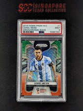 2018 Panini Prizm World Cup LIONEL MESSI Green/Orange Wave Argentina PSA 9 MINT