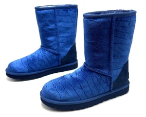 UGG Classic Mini II Croc Australia Lamb Fur Navy Velvet Boots Womens Size 7 - Picture 1 of 7
