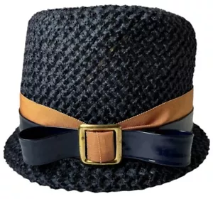 Cappello vintage anni 30 Cloche Bucket donna tessuto Union made blu con fiocco e nastro - Foto 1 di 23