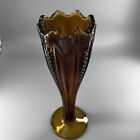 Vintage Tiara By Indiana Glass Zipper & Ribbon Pattern Amber Root Beer Tall Vase