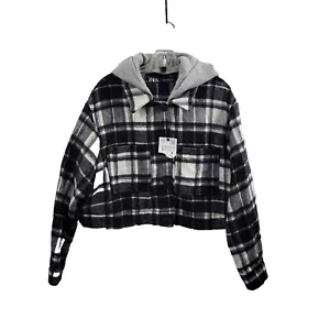 Zara schwarz-weiß karierte Crop Jacke mit abnehmbarer Kapuze Gr.XL Neu mit Etikett 41824-0763 - Bild 1 von 6