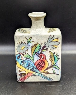 Pottery Barn Deer Flowers 人造裂纹纹理 Iznik 方形石器花瓶 6.75 — 第 1/4 张图片