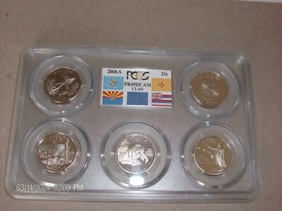 2008 S CLAD QUARTER PROOF 5 COIN SET  PCGS PF69 DEEP CAMEO (OK,NM,AZ,AK,HI) - Image 1 of 2