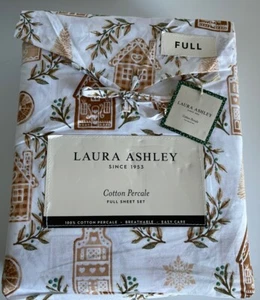 Laura Ashley Full Sheet Set Gingerbread House Gold Beige 4pc Green NEW - Picture 1 of 11