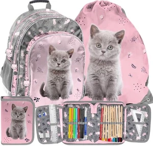 3tlg Katze Schulrucksack Schulranzen Ranzen Kätzchen Rucksack Set fur madchen - Bild 1 von 7