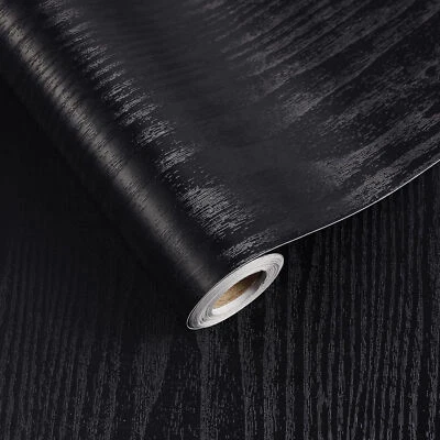 Papel tapiz autoadhesivo de vinilo de 32 pies con grano de madera negra para muebles pelar y pegar Foto 1 de 4