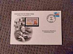 USA FIRST DAY COVER 1990 50th ANNIV OF WWII FDR ELECTED TO THIRD TERM - Picture 1 of 2