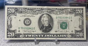$20 1990 FEDERAL RESERVE NOTE. D/C BLOCK (w) ( CLEVELAND “D”) Circulate Cond - Picture 1 of 9