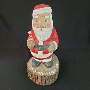 Vintage Primitive Hand Card & Painted Signed Stump Christmas Holiday MTA Santa